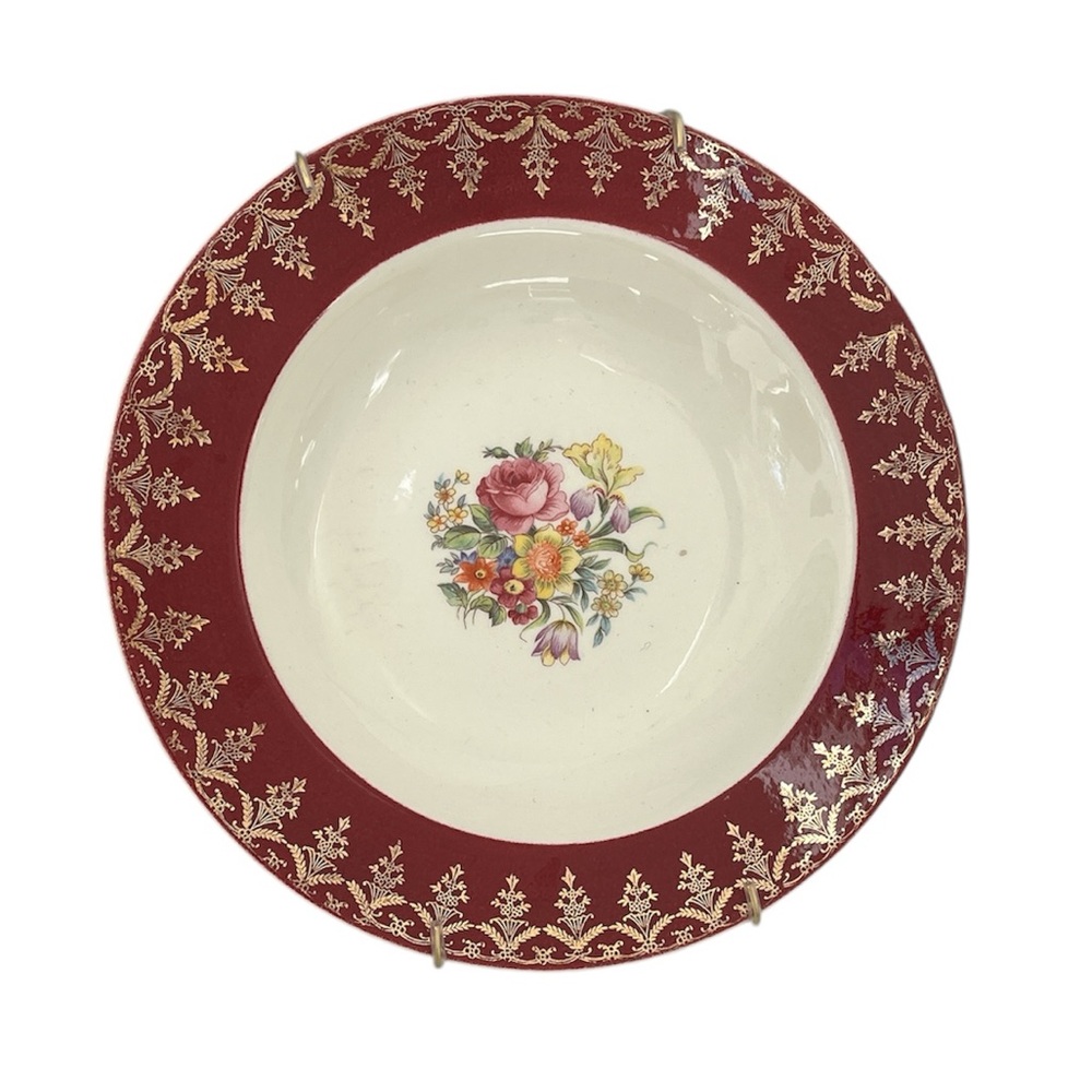 22K Gold Embellished Floral Bowl Shallow Dish Perfect Vintage Wallhanging